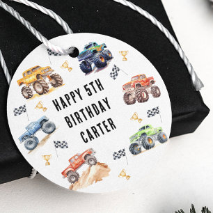 Étiquettes Cadeau Fête d'anniversaire de camions monstres pour enfan