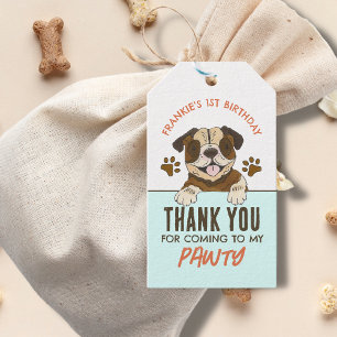 Étiquettes-cadeau Fête d'anniversaire de chiot Merci Bull Dog