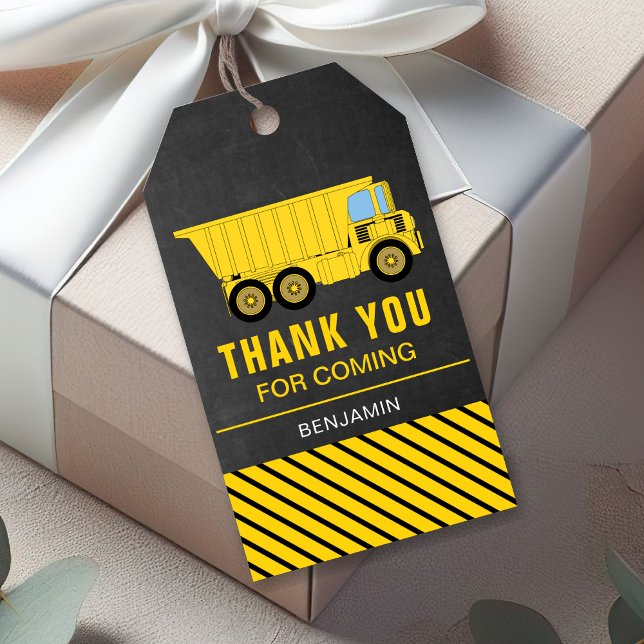 Étiquettes-cadeau Fête d'anniversaire de construction de camion Favo (Créateur téléchargé)