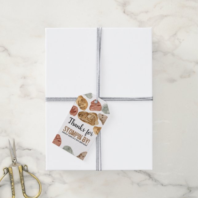 Étiquettes-cadeau Fête d'anniversaire de dinosaure Fossil marque cad (Avec de la ficelle)