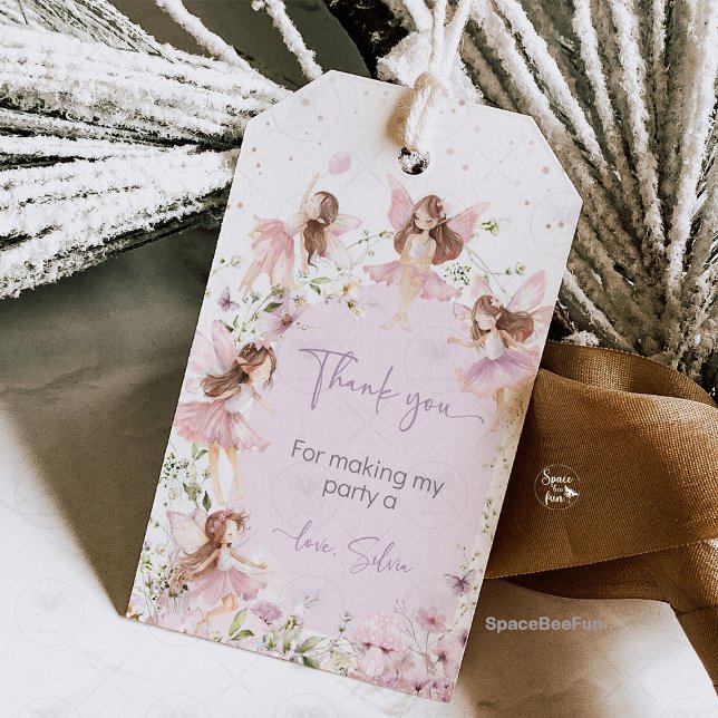 Étiquettes-cadeau Fête d'anniversaire de fée (fairy birthday invitation, gift tag,garden boho birthday invite, pink fairy birthday invite, enchant)