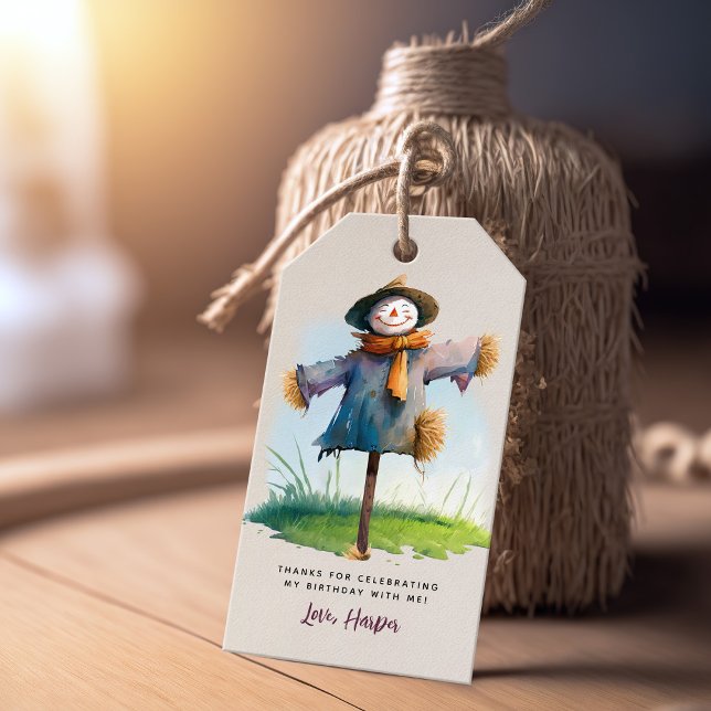 Étiquettes-cadeau Fête d'anniversaire de ferme Scarecrow Favoriser l (Créateur téléchargé)