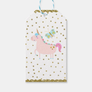 Étiquettes-cadeau Fête d'anniversaire de filles Licorne Pailletée Ro