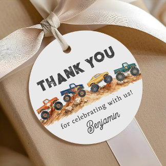 Étiquettes Cadeau Fête d'anniversaire de garçon de camion monstre