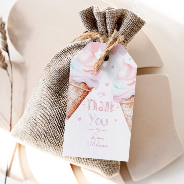Étiquettes-cadeau Fête d'anniversaire de la crème glacée merci (Créateur téléchargé)
