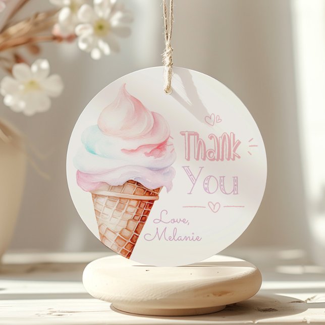 Étiquettes Cadeau Fête d'anniversaire de la crème glacée merci (Créateur téléchargé)