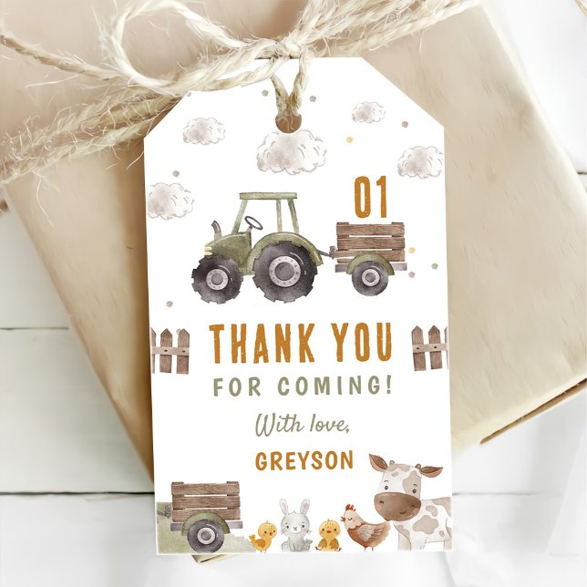 Étiquettes-cadeau Fête d'anniversaire de la ferme tracteur Animaux G (Créateur téléchargé)