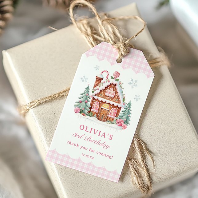 Étiquettes-cadeau Fête d'anniversaire de la maison de pain d'épices (Créateur téléchargé)