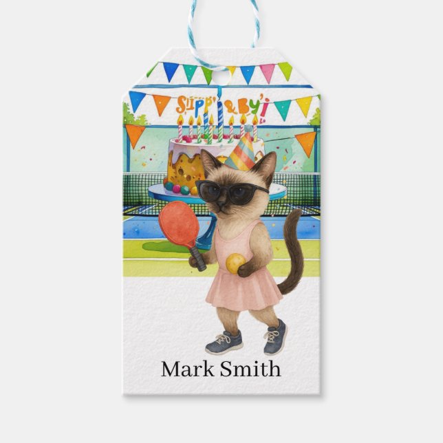 Étiquettes-cadeau Fête d'anniversaire de Pickleball (Devant)