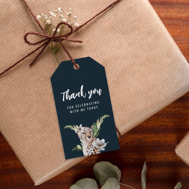 Étiquettes-cadeau Fête d'anniversaire de Wild Jungle Leopard pour ad (Créateur téléchargé)