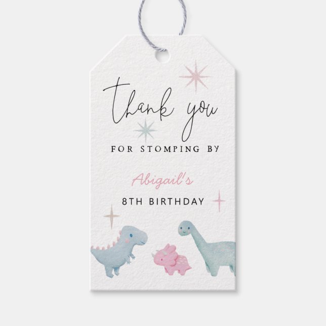 Étiquettes-cadeau Fête d'anniversaire des filles dinosaures  (Devant)