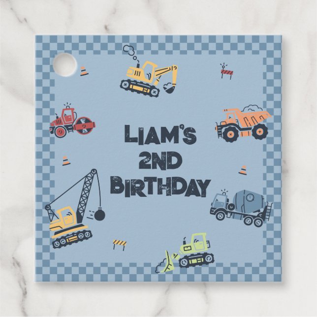 Étiquettes Cadeau Fête d'anniversaire du camion de construction pers (Devant)