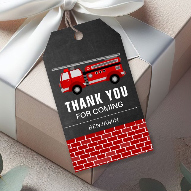 Étiquettes-cadeau Fête d'anniversaire du camion d'incendie Favoriser (Créateur téléchargé)