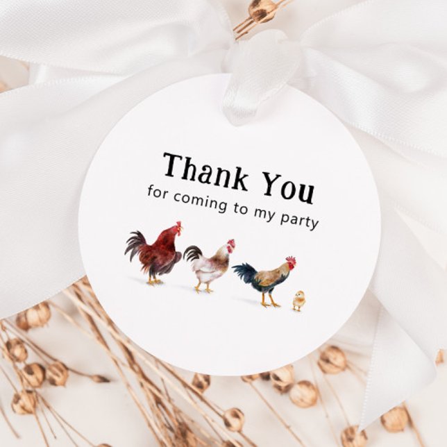 Étiquettes Cadeau Fête d'anniversaire du coq de ferme de poulet (Créateur téléchargé)