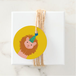 Étiquettes Cadeau Fête d'anniversaire du lion animal de la fête jaun