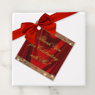 Étiquettes Cadeau Fête d'anniversaire élégante rouge et or 