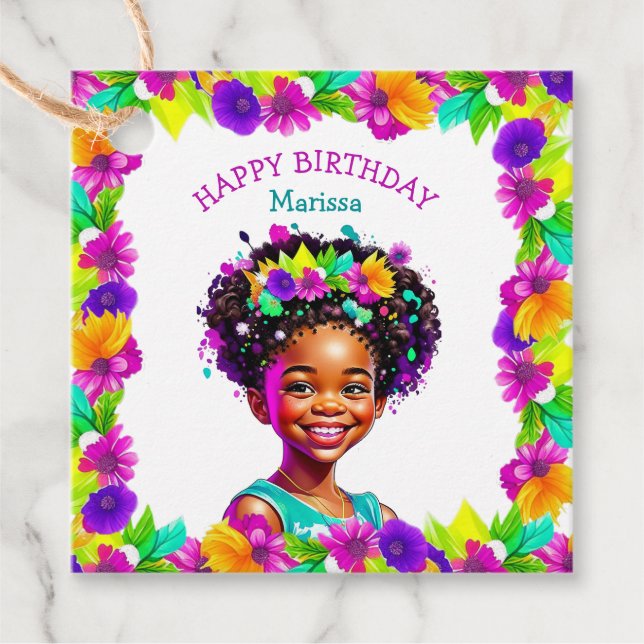 Étiquettes Cadeau Fête d'anniversaire Fille afro-américaine personna (Devant)