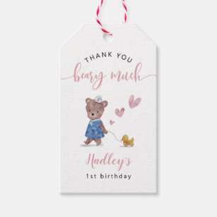 Étiquettes-cadeau Fête d'anniversaire fille Marin Teddy Bear