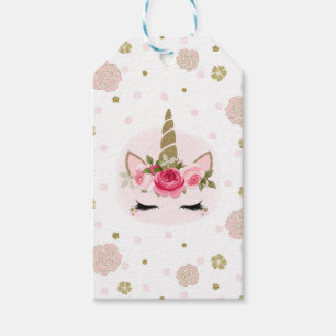 Étiquettes-cadeau Fête d'anniversaire Fleur de Licorne Or et Rose qu