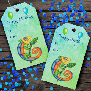 Étiquettes-cadeau Fête d'anniversaire Lizard Ballons bleu vert