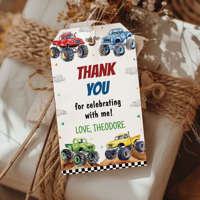 Étiquettes-cadeau Fête d'anniversaire Monster Truck pour les enfants (Créateur téléchargé)