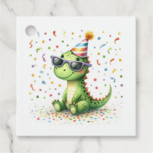 Étiquettes Cadeau Fête d'anniversaire personnalisée de dinosaure mig