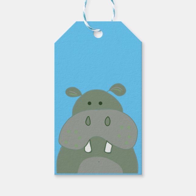 Étiquettes-cadeau fête d'anniversaire plaisir hippo zoo thème (Devant)