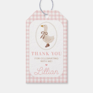 Étiquettes-cadeau Fête d'anniversaire Silly Goose Rose à carreaux