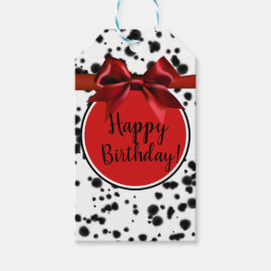Étiquettes-cadeau Fête d'anniversaire taches dalmatiennes noir blanc