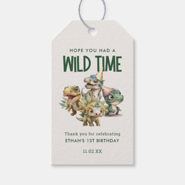 Étiquettes-cadeau Fête d'anniversaire Wild One mignon Dinosaur Favor (Devant)