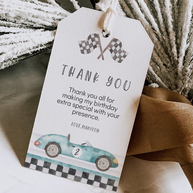 Étiquettes-cadeau Fête de 2 ans « Growing Up Two Fast » (Growing Up Two Fast race car 2nd birthday favor gift tags)