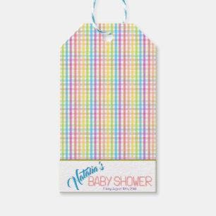 Étiquettes-cadeau Fête de Baby Shower Moderne Arc-en-Ciel à Carreaux