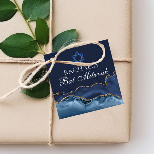 Étiquettes Cadeau Fête de Bat Mitzvah Chic Bleu Nuit Or Fortune