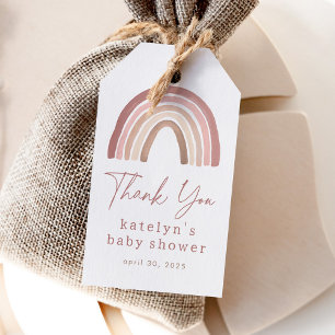 Étiquettes-cadeau Fête de bébé arc-en-ciel bohème rose terracotta