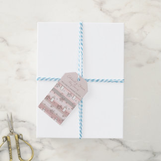 Étiquettes-cadeau Fête de bébé fille aux rayures rose poussiéreux
