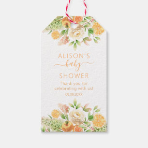 Étiquettes-cadeau Fête de bébé fille Fleurs de verdure Rose jaune