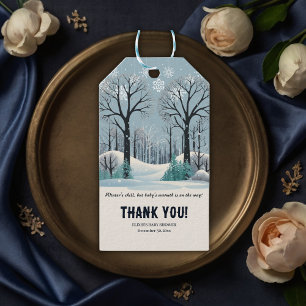 Étiquettes-cadeau Fête de Bébé Flocons de Neige Forêt Hivernale Ench