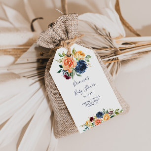 Étiquettes-cadeau Fête de bébé florale élégante multicolore