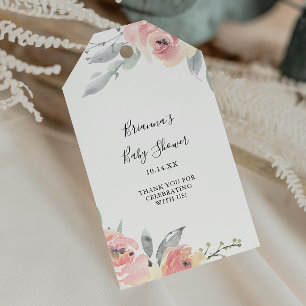 Étiquettes-cadeau Fête de bébé florale rose élégante