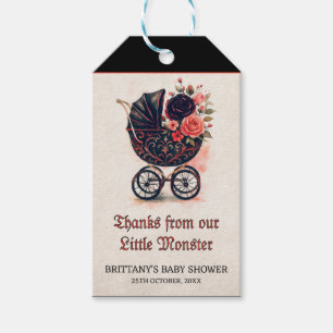 Étiquettes-cadeau Fête de bébé Halloween poussette gothique