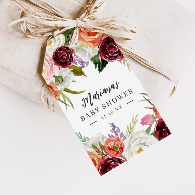 Étiquettes-cadeau Fête de bébé personnalisée Boho Blooms d'automne (Créateur téléchargé)