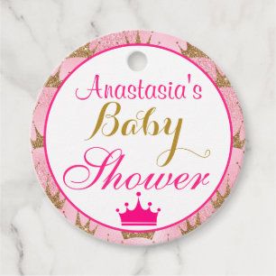 Étiquettes Cadeau Fête de Bébé Princesse Féminine Rose Chaud & Paill