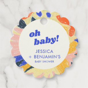 Étiquettes Cadeau Fête de bébé rétro abstraite botanique personnalis