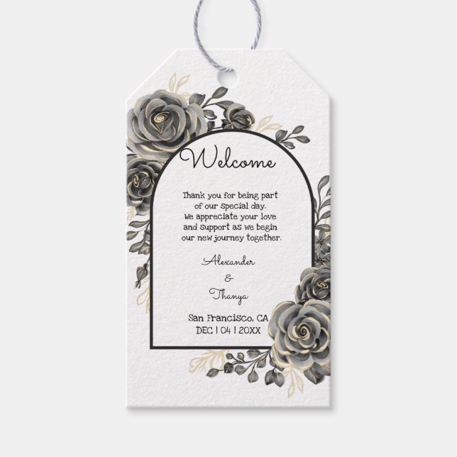 Étiquettes-cadeau Fête de bienvenue des Roses noirs Favoriser le mar (Devant)