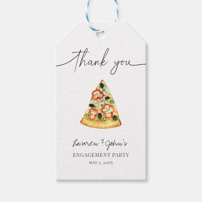 Étiquettes-cadeau Fête de fiançailles amour et pizza (Devant)