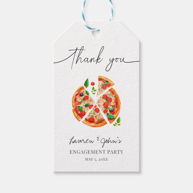 Étiquettes-cadeau Fête de fiançailles Love and Pizza (Devant)