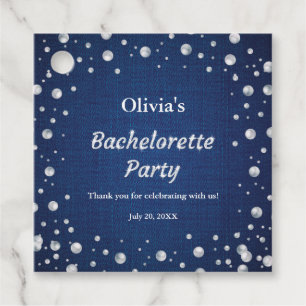 Étiquettes Cadeau Fête de Fiançailles Perles Diamants Denim Bleu