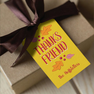 Étiquettes-cadeau Fête de Friendsgiving   Rouge & Jaune