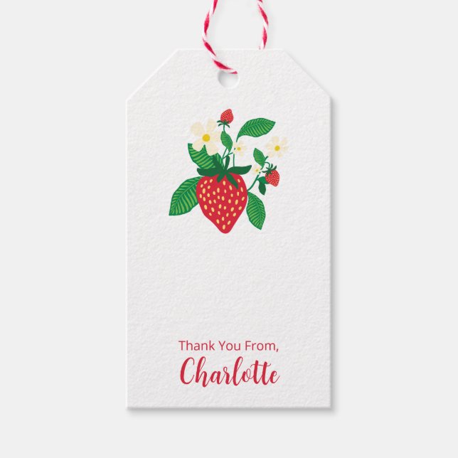 Étiquettes-cadeau Fête de jardin illustrée aux fraises et aux fleurs (Devant)