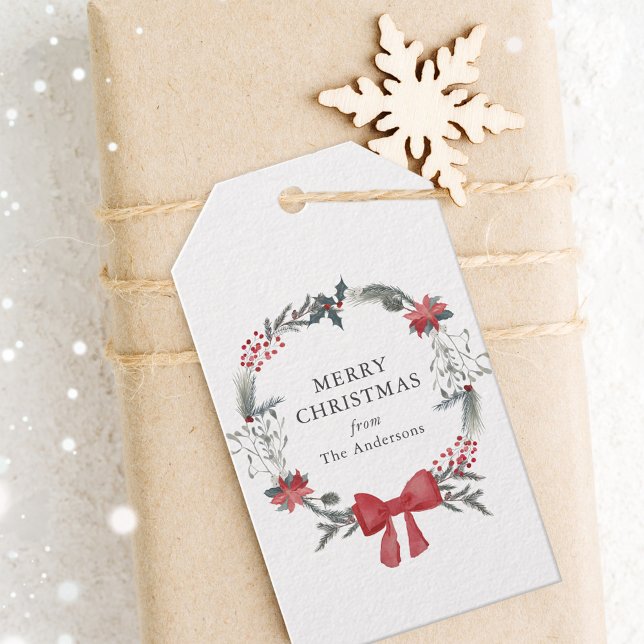 Étiquettes-cadeau Fête de la couronne de Noël rustique (Créateur téléchargé)